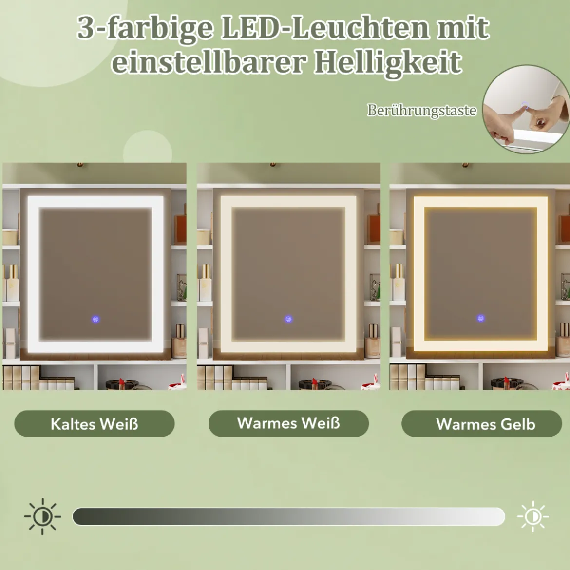 Schminktisch mit beleuchtetem Spiegel Frisiertisch & Hocker-Set 3-Farben-LED-Lichter Spiegelkabinett Weiß