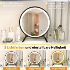 Schminktisch mit Beleuchtung Frisiertisch mit abnehmbarem Spiegel 3 Beleuchtungsmodi 5 Schubladen Weiß