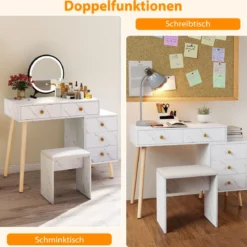 Schminktisch mit Beleuchtung Frisiertisch mit abnehmbarem Spiegel 3 Beleuchtungsmodi 5 Schubladen Weiß