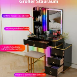 Schminktisch mit7 Dynamische & 7 Statischen Dimmbare LED-Beleuchtung Frisiertisch