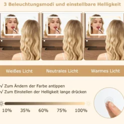 Schminktisch mit Gepolsterter Hocker & Steckdosen & 3 Farbige LED Spiegel Kosmetiktisch
