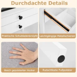 Schminktisch mit Gepolsterter Hocker & Steckdosen & 3 Farbige LED Spiegel Kosmetiktisch