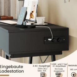 Schminktisch mit Großem Spiegel & Ladestation & Klappdeckel & Schublade Kosmetiktisch Schwarz