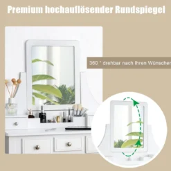 Schminktisch mit Hocker Frisiertisch-Set Kosmetiktisch mit 5 Schubladen und Spiegel Weiß