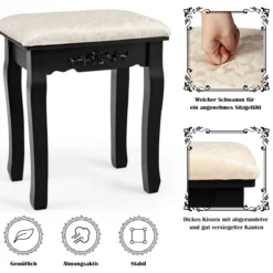 Schminktisch mit Hocker Spiegel & 10 dimmbaren LED-Birnen 75 x 40 x 146 cm Schwarz