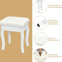 Schminktisch mit Hocker & 3-teiligem Klappbarem Spiegel & 4 Schubladen Frisiertisch Weiß