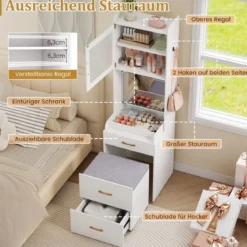 Schminktisch mit Klappspiegel platzsparender Kosmetiktisch mit Schubladen & Schrank Weiß
