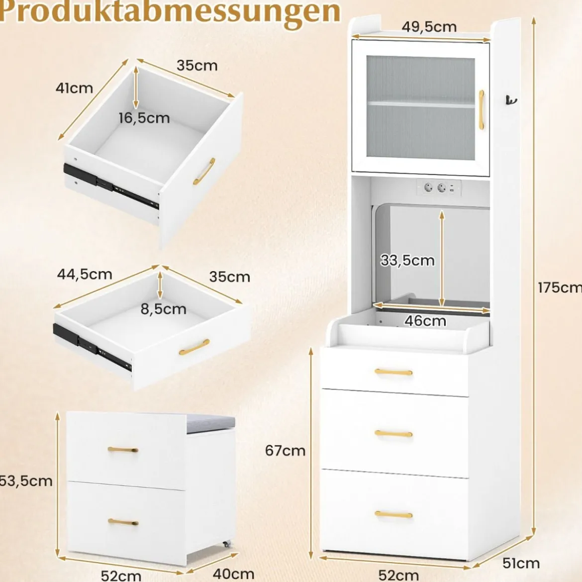 Schminktisch mit Klappspiegel platzsparender Kosmetiktisch mit Schubladen & Schrank Weiß
