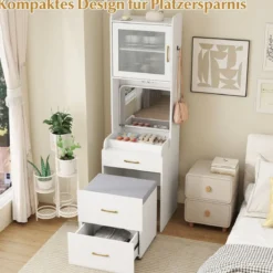 Schminktisch mit Klappspiegel platzsparender Kosmetiktisch mit Schubladen & Schrank Weiß