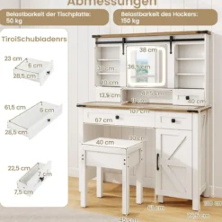 Schminktisch mit LED-Beleuchtung 3 Farben mit Einstellbarer Helligkeit Kosmetiktisch Weiß