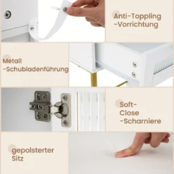 Schminktisch mit LED-Beleuchtung & Ladestation & 3 Schubladen Schmuckschrank Frisiertisch