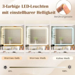 Schminktisch mit LED-Beleuchtung & Ladestation & 3 Schubladen Schmuckschrank Frisiertisch