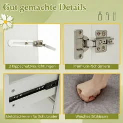 Schminktisch mit LED Beleuchtung & Hocker & Steckdosen Frisiertisch Kosmetiktisch Weiß