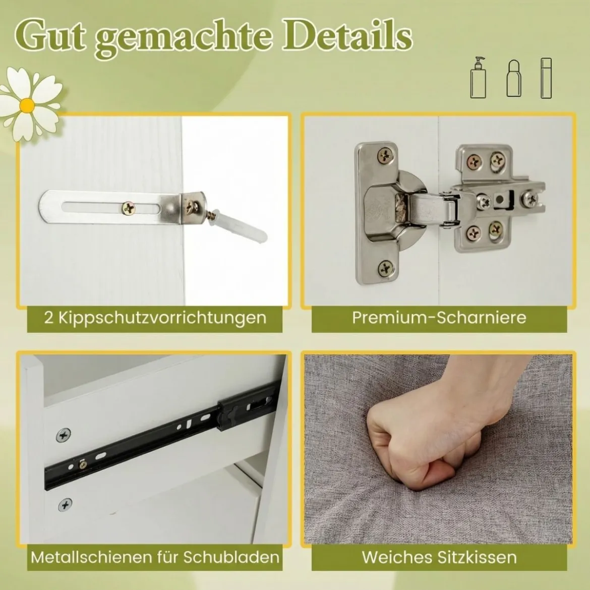 Schminktisch mit LED Beleuchtung & Hocker & Steckdosen Frisiertisch Kosmetiktisch Weiß