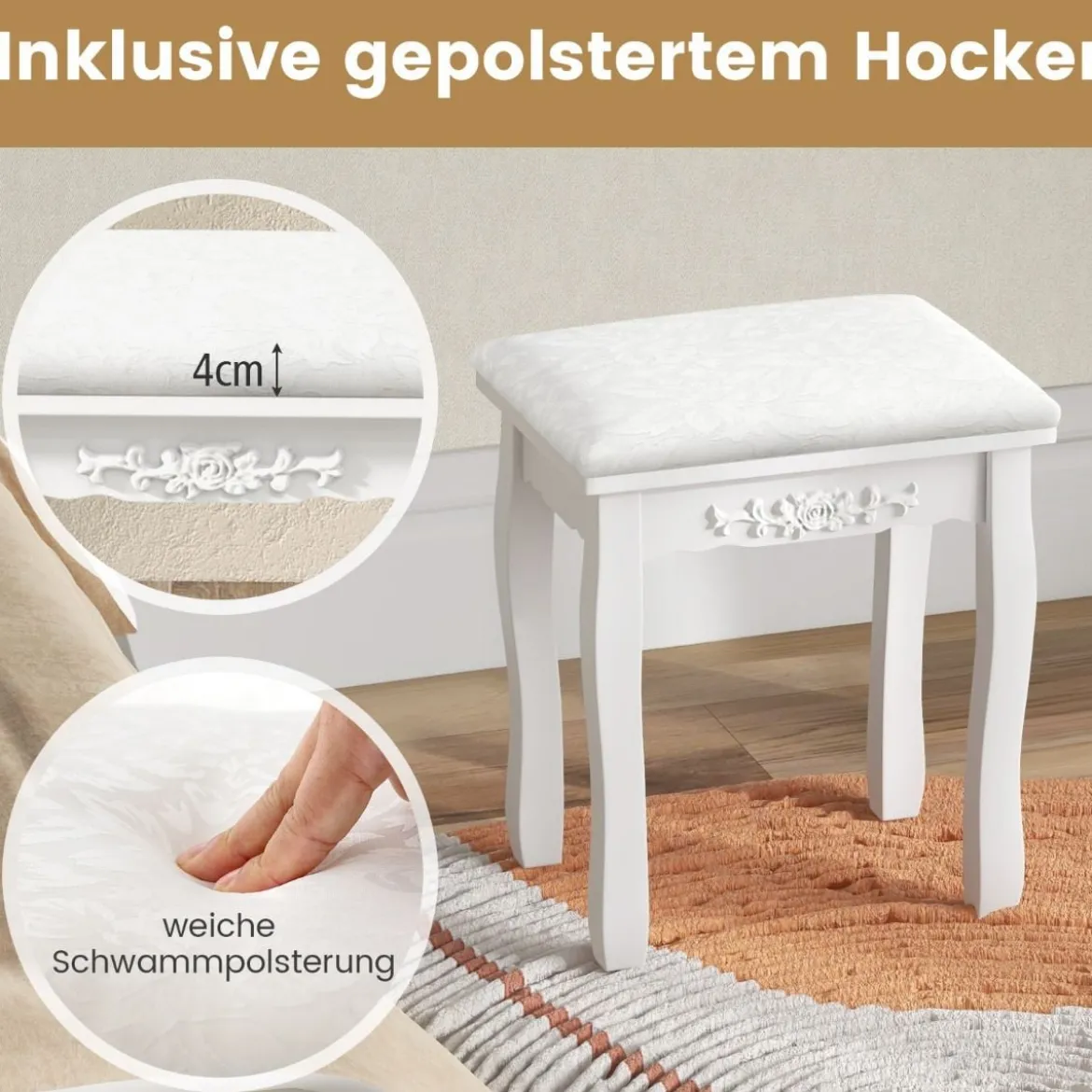 Schminktisch mit LED-Beleuchtung einstellbare Helligkeit Frisiertisch mit 3 Schubladen Weiß