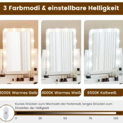 Schminktisch mit LED-Beleuchtung & 5 Schubladen & Hocker Frisiertisch Kosmetiktisch Weiß