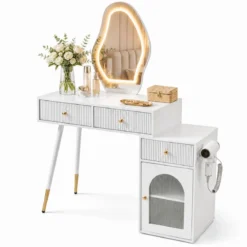 Schminktisch mit Spiegel Beleuchtung 3 Schubladen & Schrank Kosmetiktisch 106 x 40 x 134,5 cm Weiß