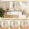 Schminktisch mit Spiegel & Beleuchtung Makeup-Schminkset mit 3 Lichtmodi verstellbarer Helligkeit Weiß