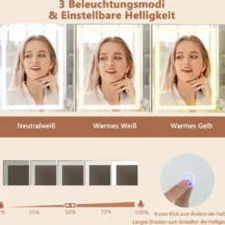 Schminktisch mit Spiegel & Beleuchtung & Hocker Frisiertisch Kosmetiktisch Weiß
