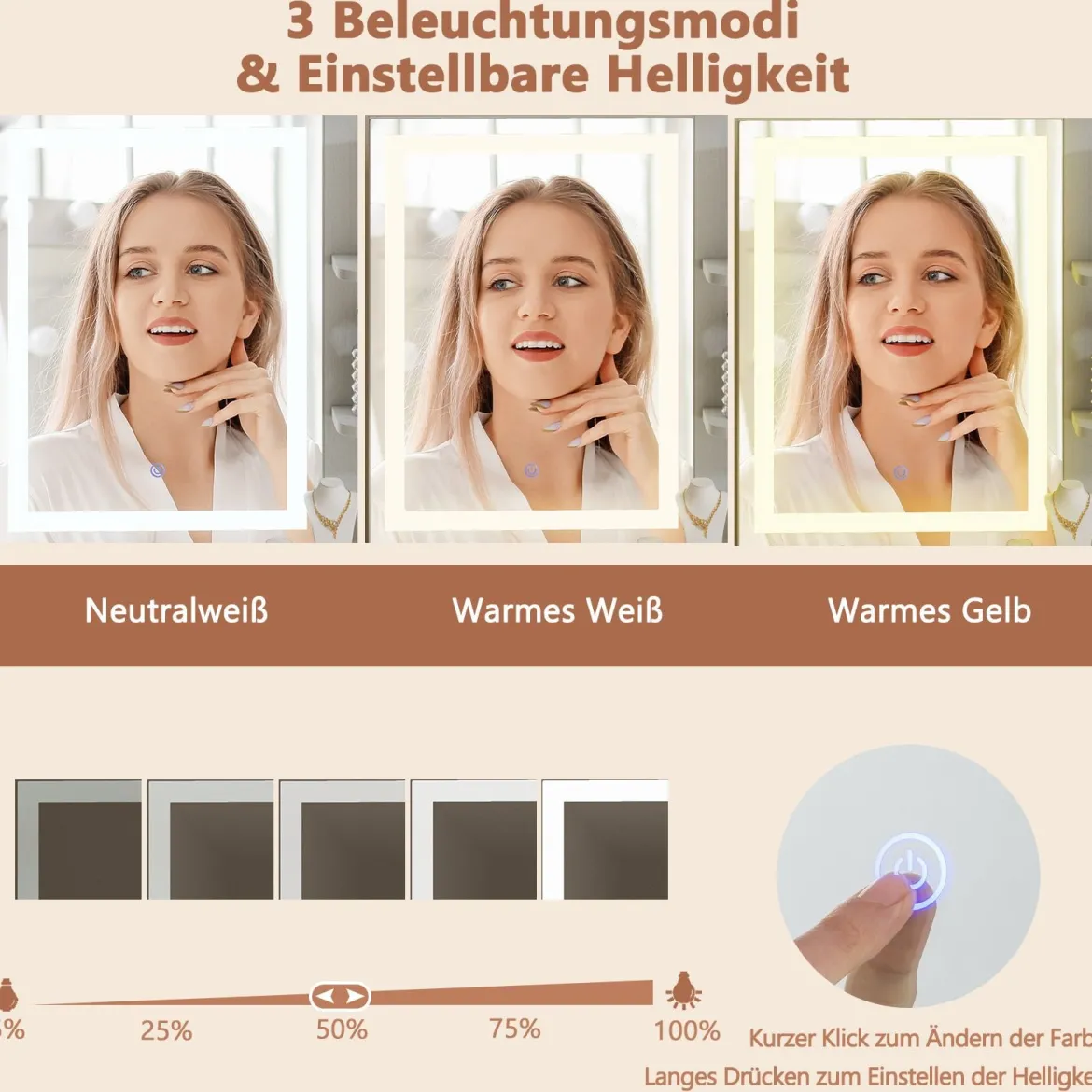 Schminktisch mit Spiegel & Beleuchtung & Hocker Frisiertisch Kosmetiktisch Weiß