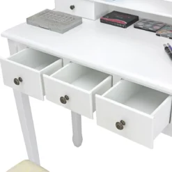 Schminktisch Set Frisiertisch Kosmetiktisch mit Hocker und Spiegel Weiß Holz
