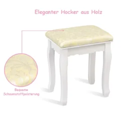Schminktisch Set Frisiertisch Kosmetiktisch mit Hocker und Spiegel Weiß Holz