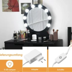 Schminktisch-Set mit gepolstertem Hocker rundem Spiegel Schubladen strapazierfähiger Struktur Schwarz