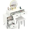 Schminktisch Set mit Hocker & Beleuchtung & Steckdose & Drehbarer Spiegel Kosmetiktisch