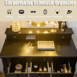 Schminktisch Set mit LED Beleuchtung Frisiertisch mit Hocker und Spiegel Frisierkommode Kosmetiktisch mit 5 Schubladen