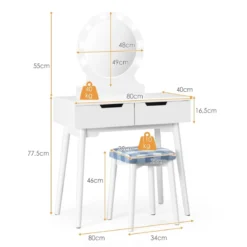 Schminktisch-Set Schminktisch mit gepolstertem Hocker rundem Spiegel Schminktisch mit Spiegel und Beleuchtung