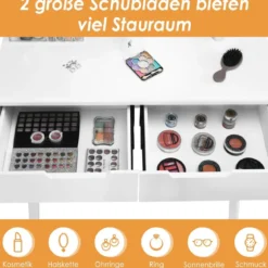 Schminktisch-Set Schminktisch mit gepolstertem Hocker rundem Spiegel Schminktisch mit Spiegel und Beleuchtung