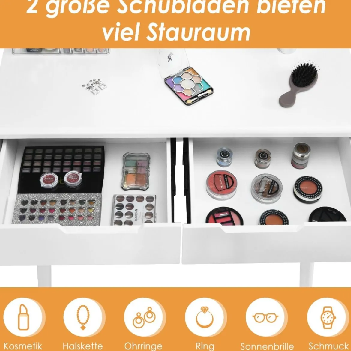 Schminktisch-Set Schminktisch mit gepolstertem Hocker rundem Spiegel Schminktisch mit Spiegel und Beleuchtung