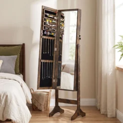 Schmuckschrank Abschließbarer Spiegelschrank mit Ganzkörperspiegel 40 x 36 x 156 cm