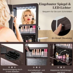 Schmuckschrank 360° drehbar Spiegelschrank abschließbar Schmuckregal mit Ganzkörperspiegel Lila