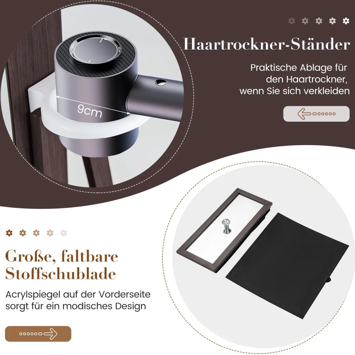 Schmuckschrank 360° drehbar Spiegelschrank abschließbar Schmuckregal mit Ganzkörperspiegel Lila