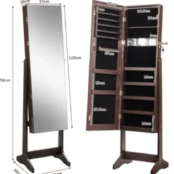 Schmuckschrank Freistehender Schmuckschrank mit Spiegel 41,5 X 36,5 X 156 cm Braun