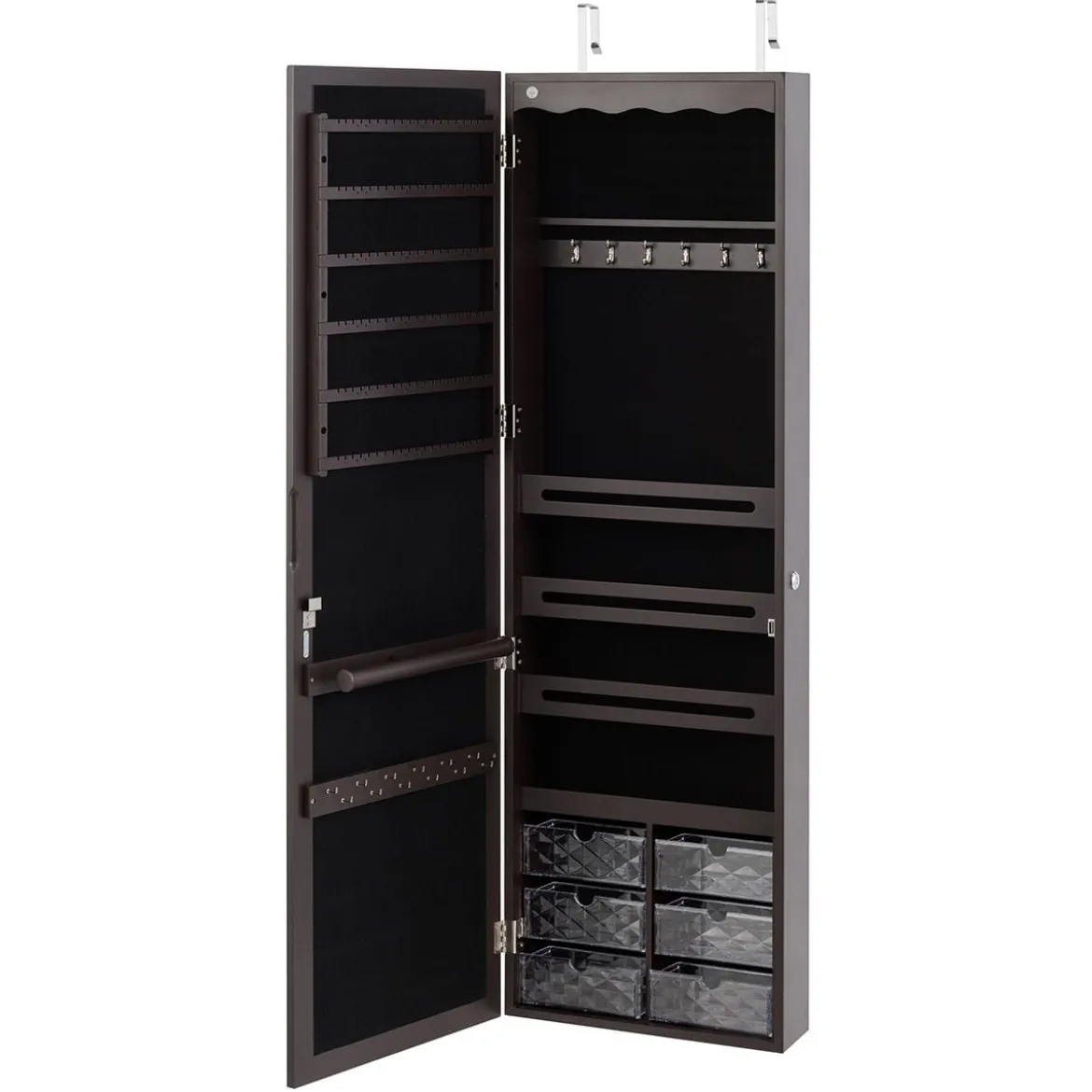 Schmuckschrank Hängend Sipegelschrank mit LED-Beleuchtung 36,5 x 11,5 x 120 cm Braun