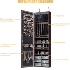 Schmuckschrank Hängend Sipegelschrank mit LED-Beleuchtung 36,5 x 11,5 x 120 cm Braun