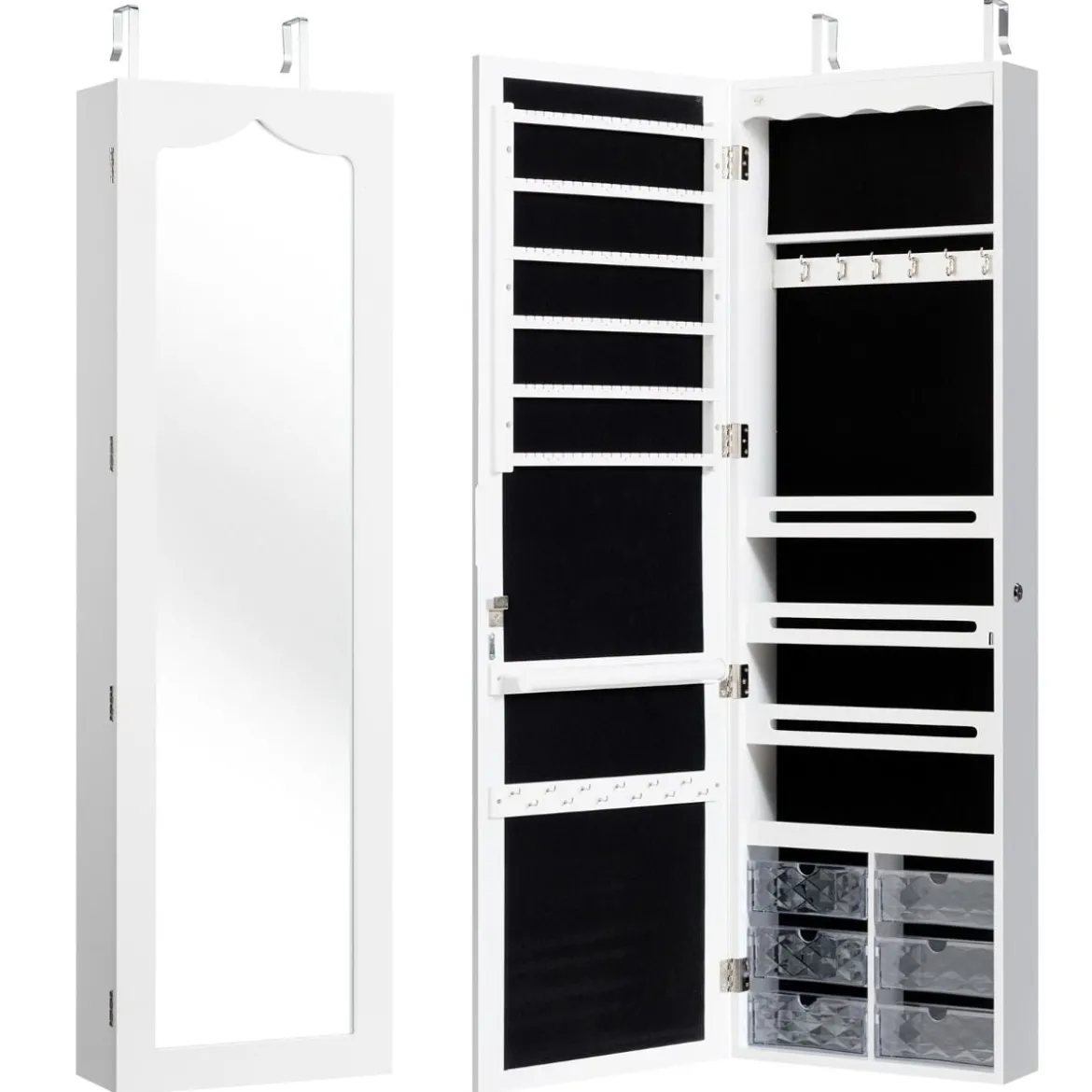 Schmuckschrank Hängend Sipegelschrank mit LED-Beleuchtung 36,5 x 11,5 x 120 cm Weiß