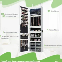 Schmuckschrank Hängend Sipegelschrank mit LED-Beleuchtung 36,5 x 11,5 x 120 cm Weiß