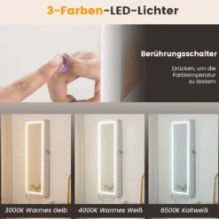 Schmuckschrank hängend Spiegelschrank abschließbar mit Dreifarbige LED Beleuchtung Weiß