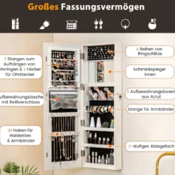 Schmuckschrank hängend Spiegelschrank abschließbar mit Dreifarbige LED Beleuchtung Weiß
