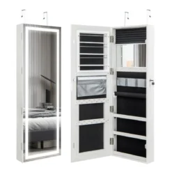 Schmuckschrank hängend Spiegelschrank abschließbar mit Dreifarbige LED Beleuchtung Weiß