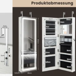 Schmuckschrank hängend Spiegelschrank abschließbar mit Dreifarbige LED Beleuchtung Weiß