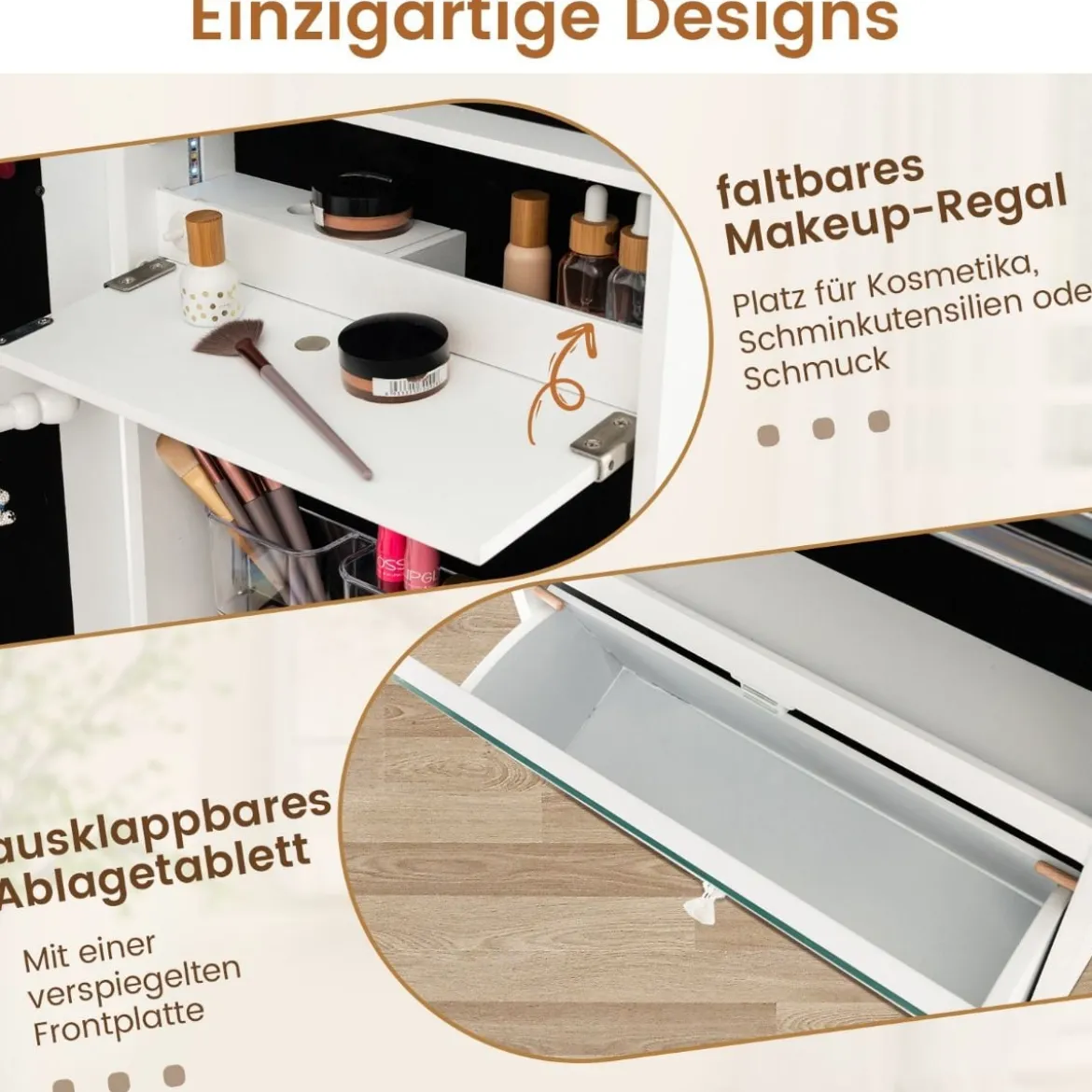 Schmuckschrank hängend Spiegelschrank abschließbar mit LED Beleuchten 120 x 37 x 11 cm Weiß