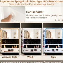 Schmuckschrank hängend Spiegelschrank abschließbar mit LED Beleuchten 120 x 37 x 11 cm Weiß