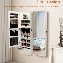 Schmuckschrank hängend Spiegelschrank abschließbar mit LED Beleuchten 120 x 37 x 11 cm Weiß