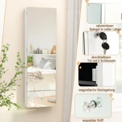 Schmuckschrank hängend Spiegelschrank abschließbar mit LED Beleuchten 120 x 37 x 11 cm Weiß