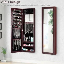 Schmuckschrank mit Ganzkörperspiegel und eingebautem Schminkspiegel Weiß/Schwarz/Braun