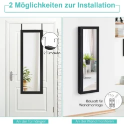 Schmuckschrank mit Ganzkörperspiegel und eingebautem Schminkspiegel Weiß/Schwarz/Braun